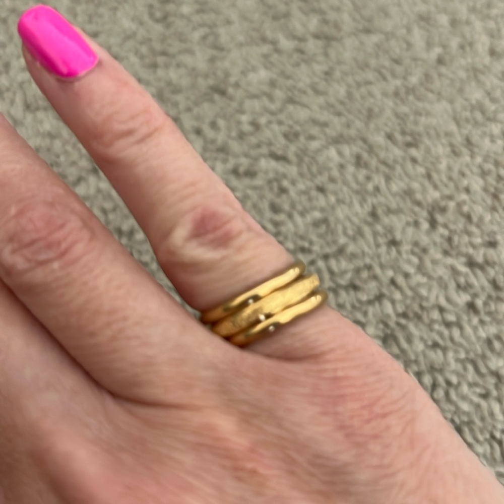 Set of 3 stacking rings gold plated, steel. Size 5. One is eternity glitter